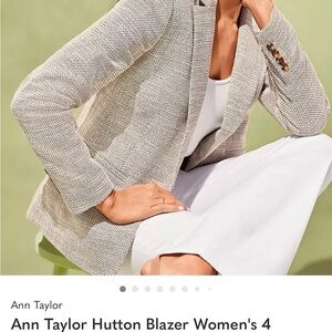 Ann Taylor Women's Houndstooth Blazer - Cream and Gray